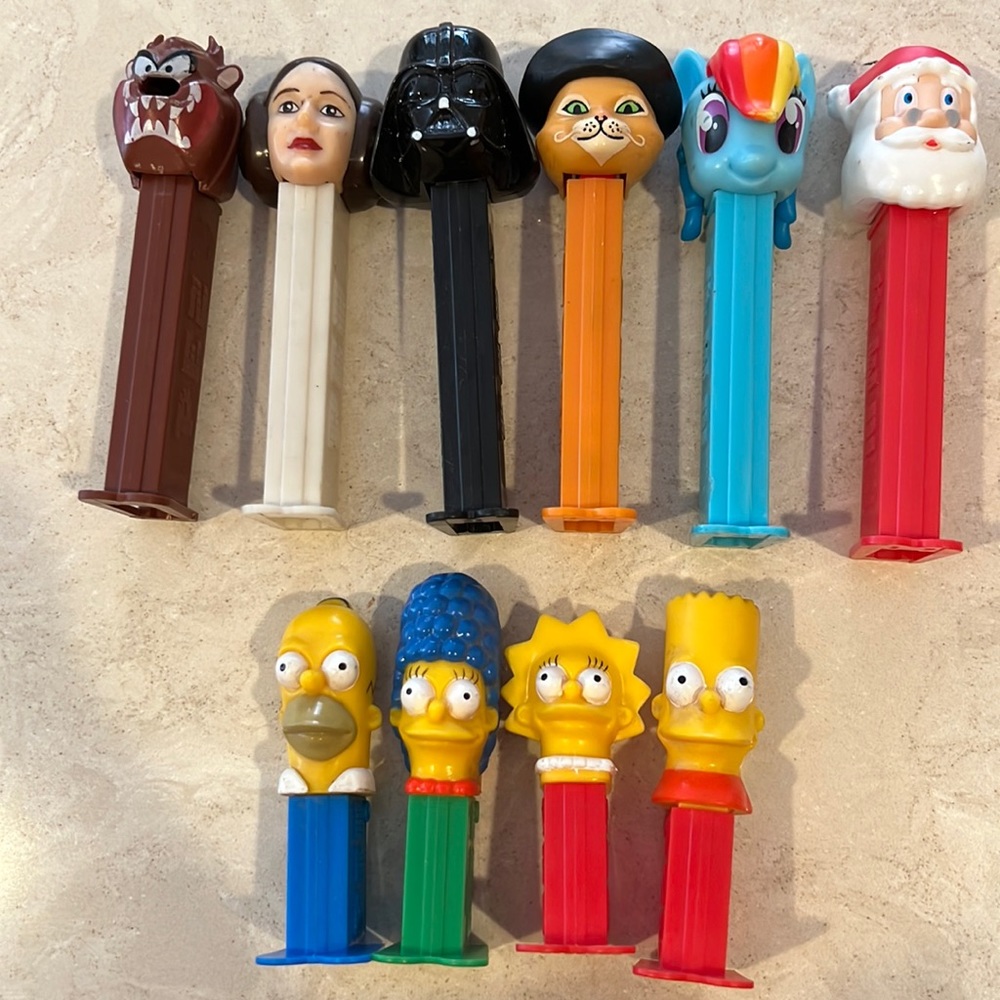 Pez dispenser collection Star Wars, Simpsons, My Little Pony and more.